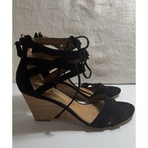 14th & Union Black Ankle Strap Wage Heels Women's Size 7.5